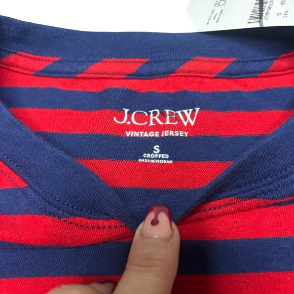 J.Crew Vintage Jersey Stripe Long Sleeve Tee Navy Red Cotton Small NWT - Picture 4 of 6